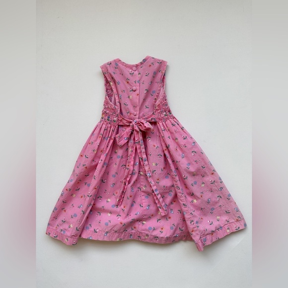 Vintage “Sweet Treasures” Smocked Dress- Pink Floral -Button &Bow Back -Size 24m - Picture 4 of 7